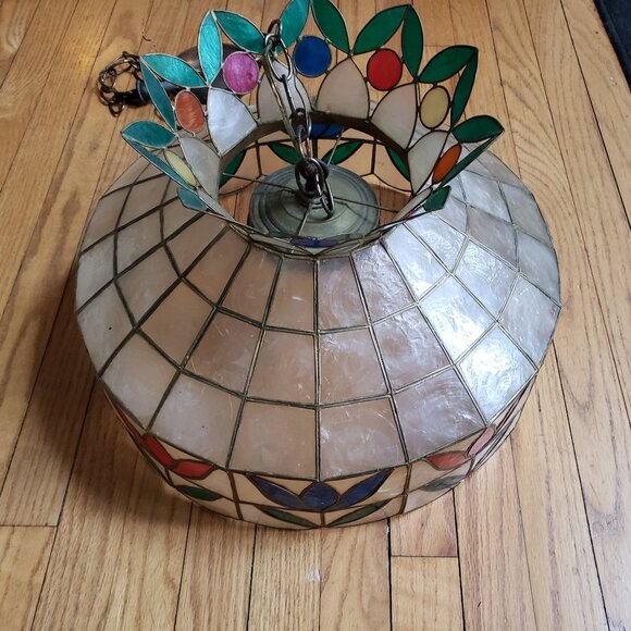 Vintage | Accents | Vintage Capiz Shell Windowpane Oyster Hanging Lamp ...